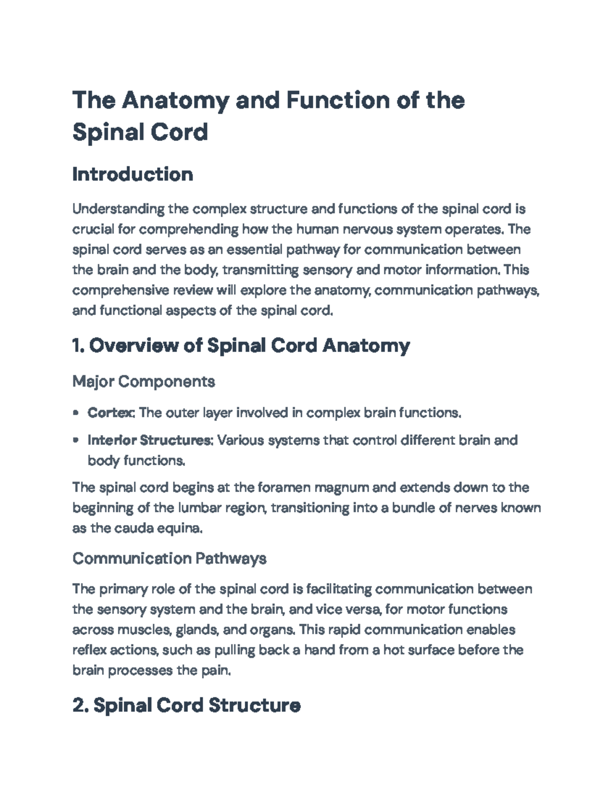 Anatomy and Function of the Spinal Cord: Key Concepts (BIO 101) - Studocu