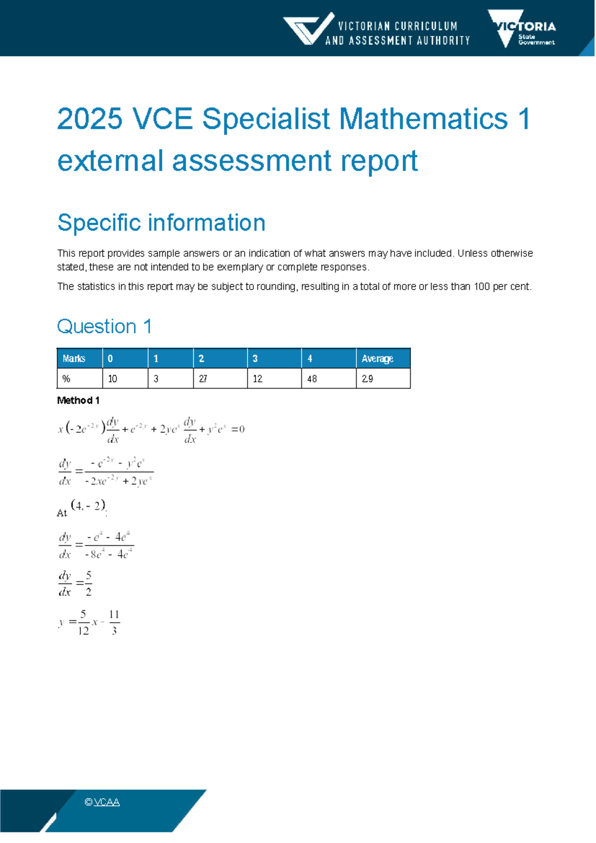 2025 VCE Specialist Mathematics 1 External Assessment Report - Studocu