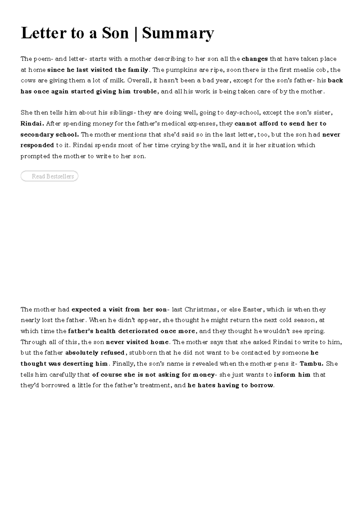 Letter to a Son (Analysis) - Charles Mungoshi's Poem Insights - Studocu