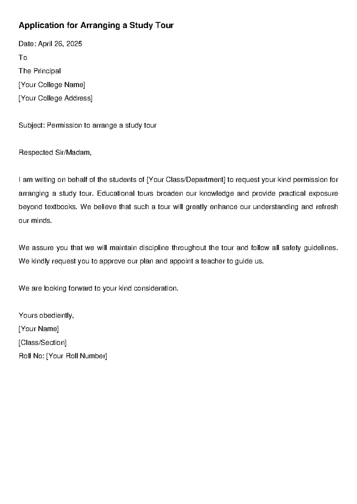 Formal Letters Applications for Study Tour, Multimedia Systems & Extra ...