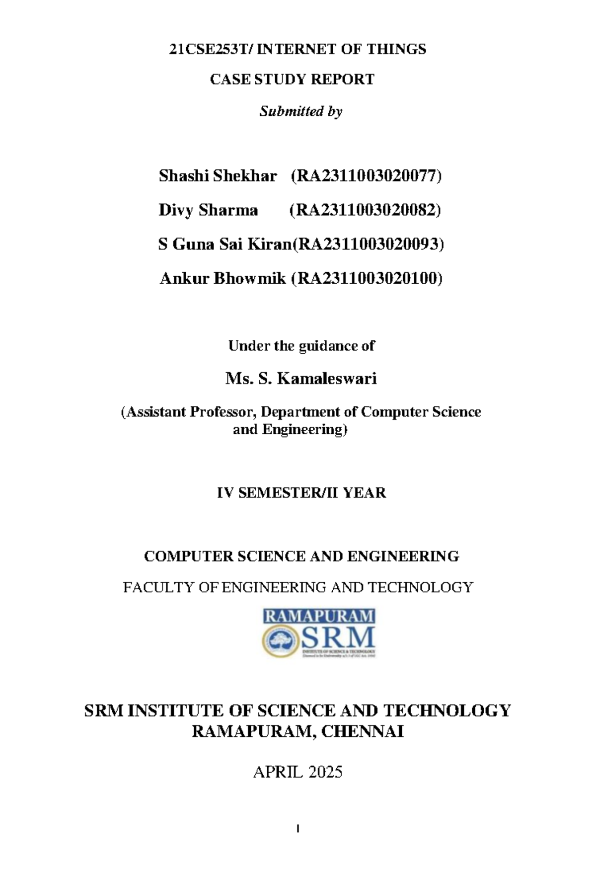 IoT Case Study Report: Home Automation Simulation (CSE IV Year) - Studocu
