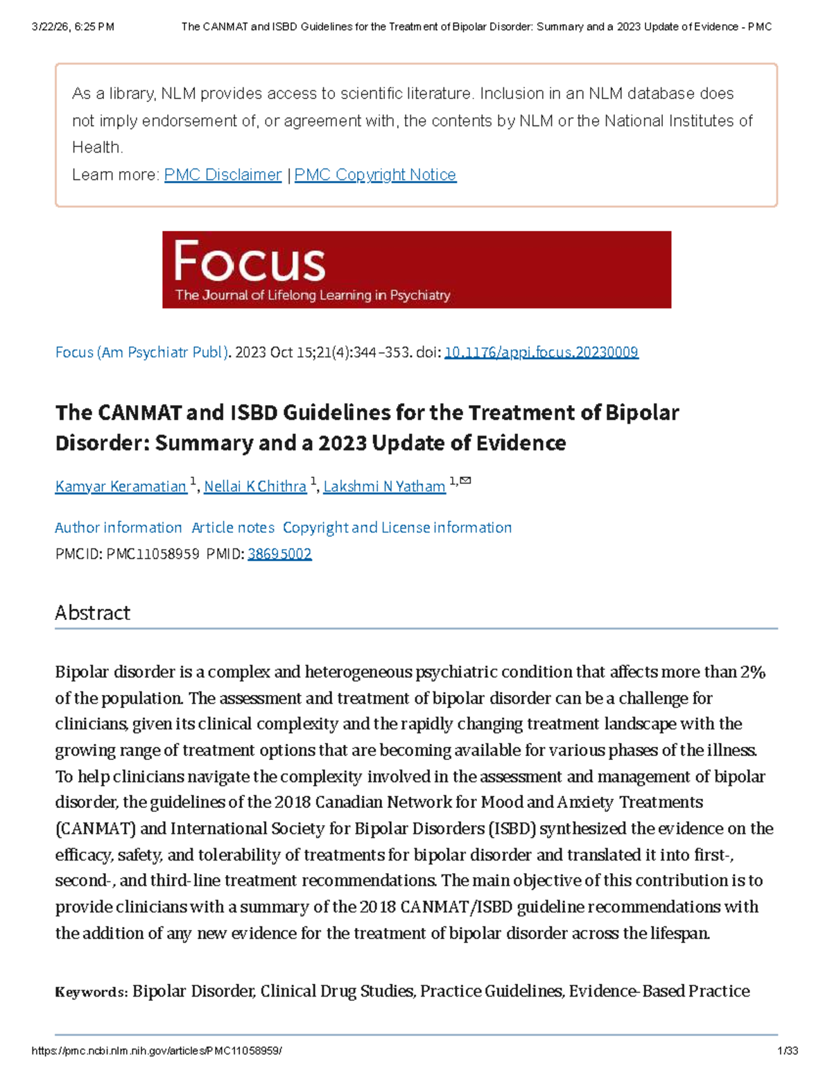 CANMAT & ISBD Guidelines for Bipolar Disorder Treatment: 2023 Update ...