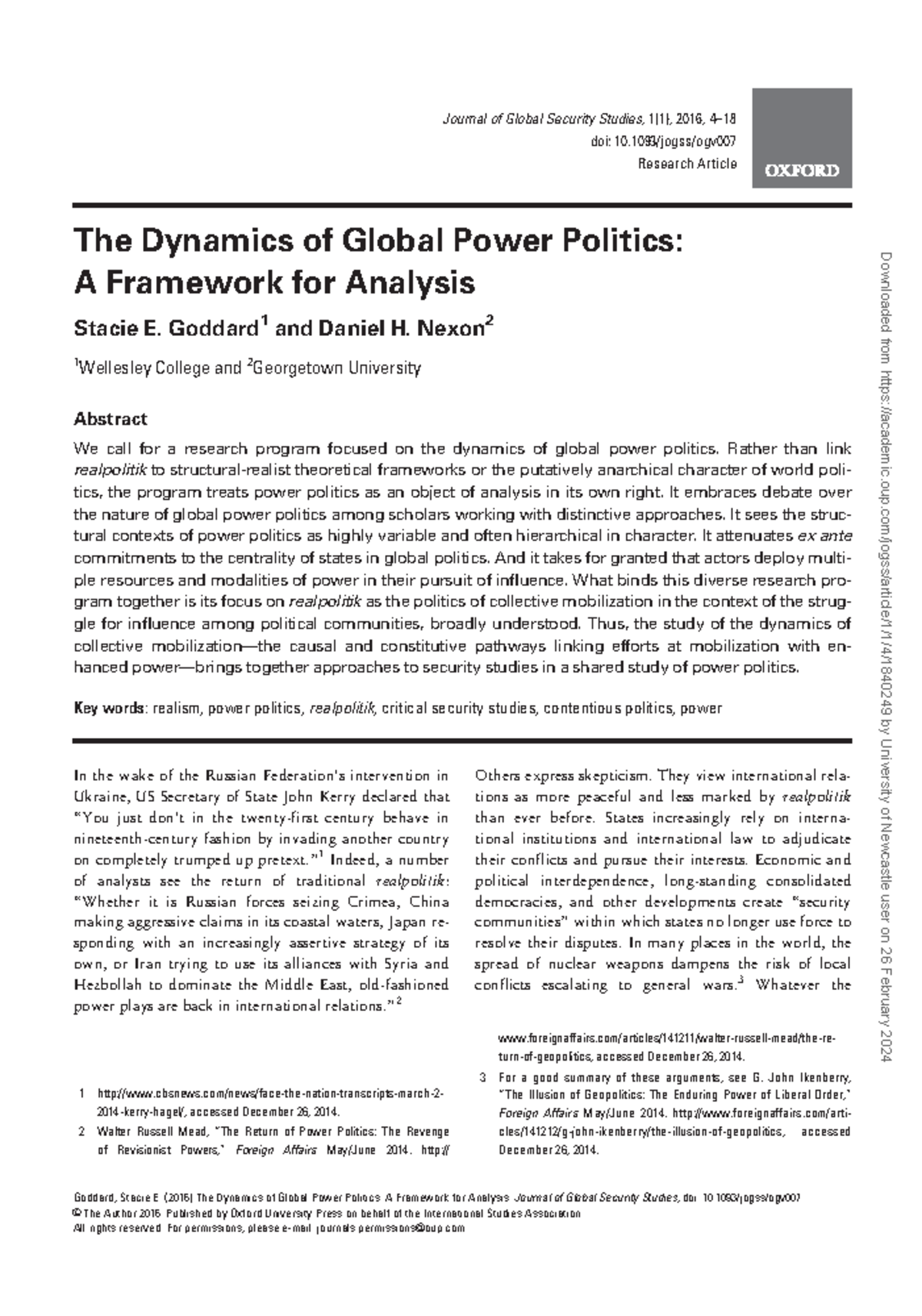 Week 1 Reading: The Dynamics of Global Power Politics Analysis - Studocu