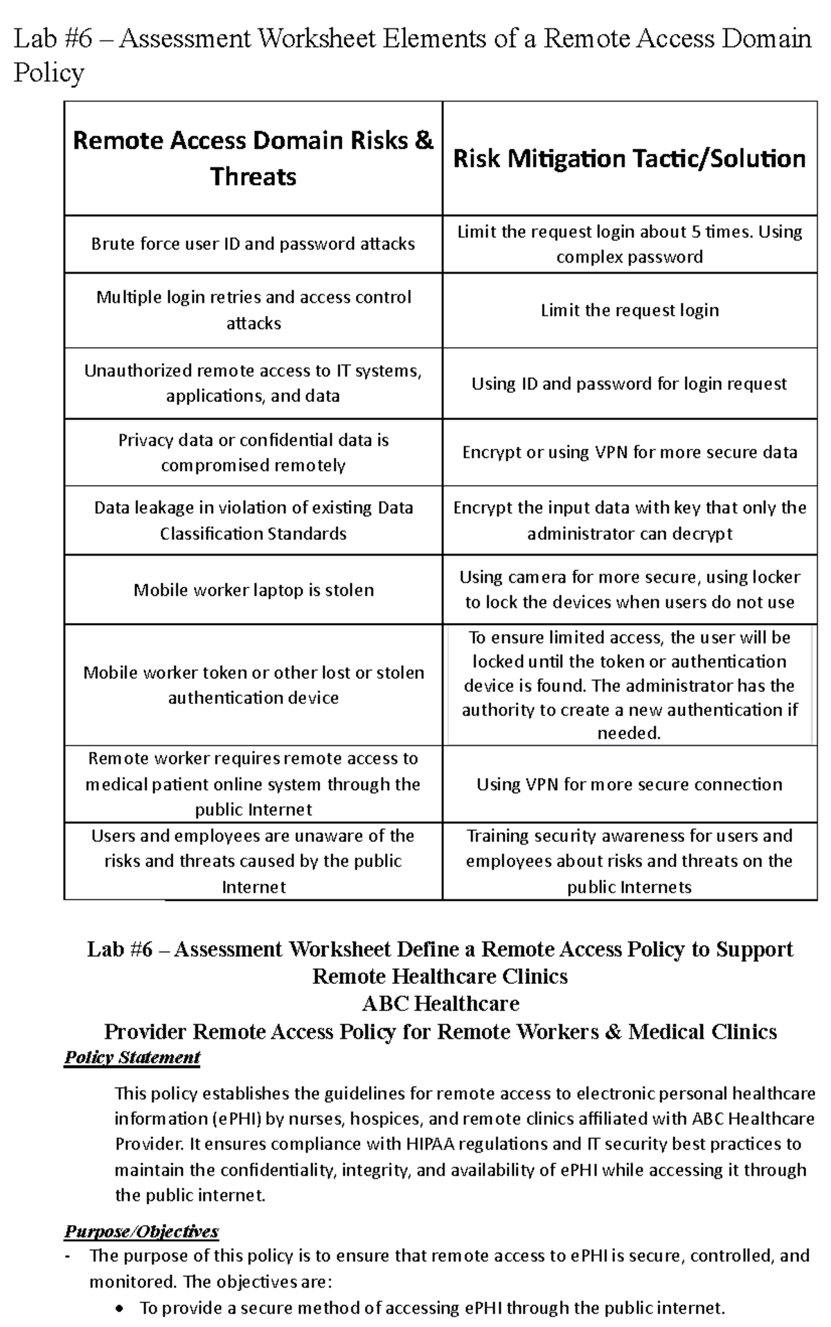 IAP301 Lab # 6 - Remote Access Policy & Security Awareness Training ...