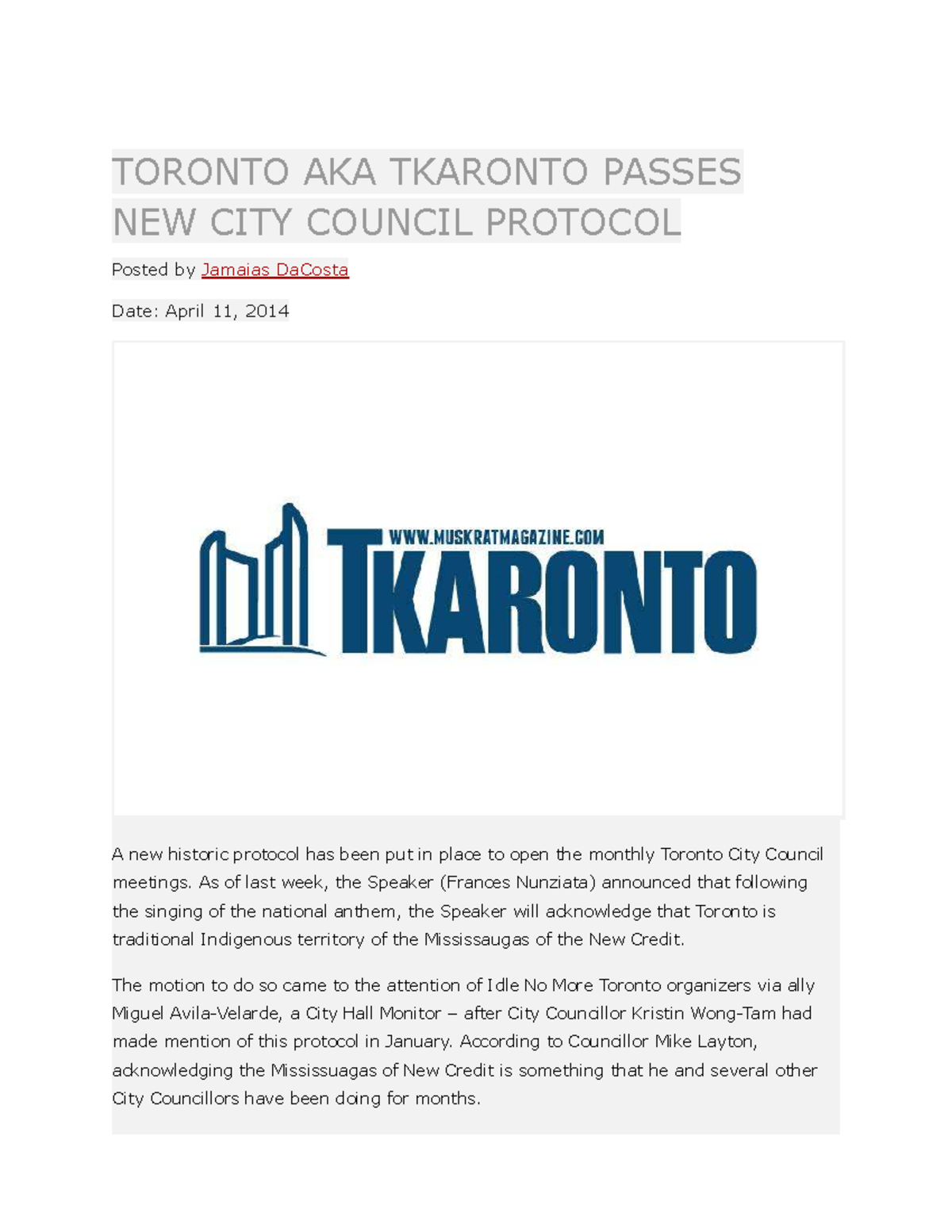 Toronto City Council's New Indigenous Acknowledgment Protocol - Studocu