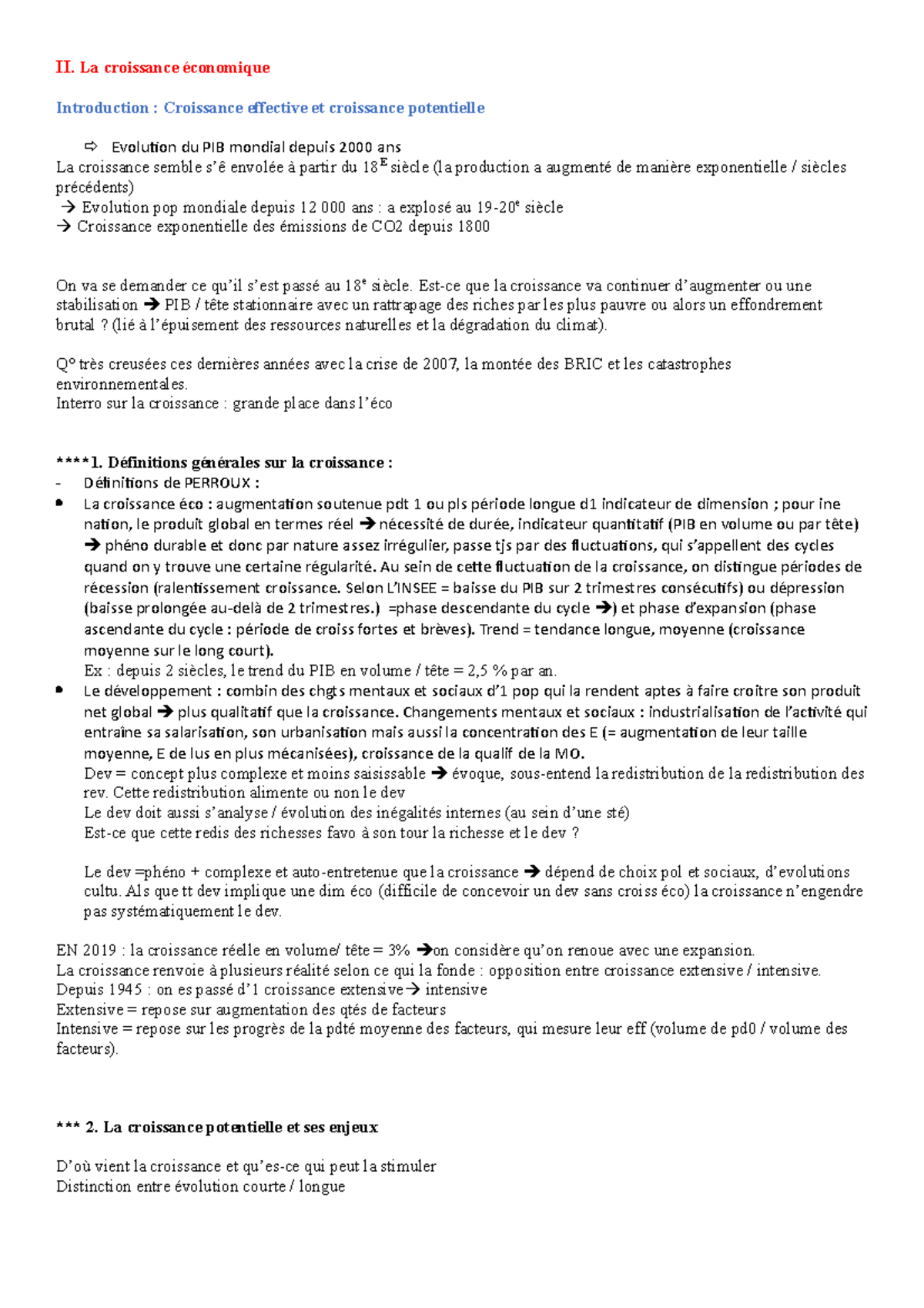 II. La croissance économique - Notes de cours C2 - Studocu