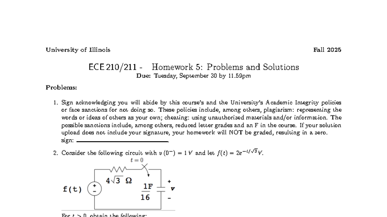 ECE210 Fall 2025 Homework 5 Solutions and Problems - Studocu
