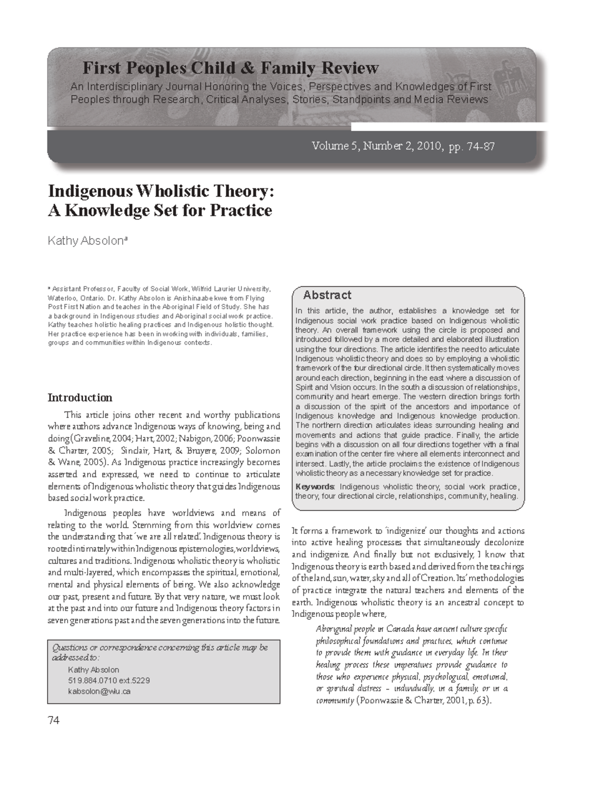 Indigenous Wholistic Theory: A Framework for Social Work Practice - Studocu