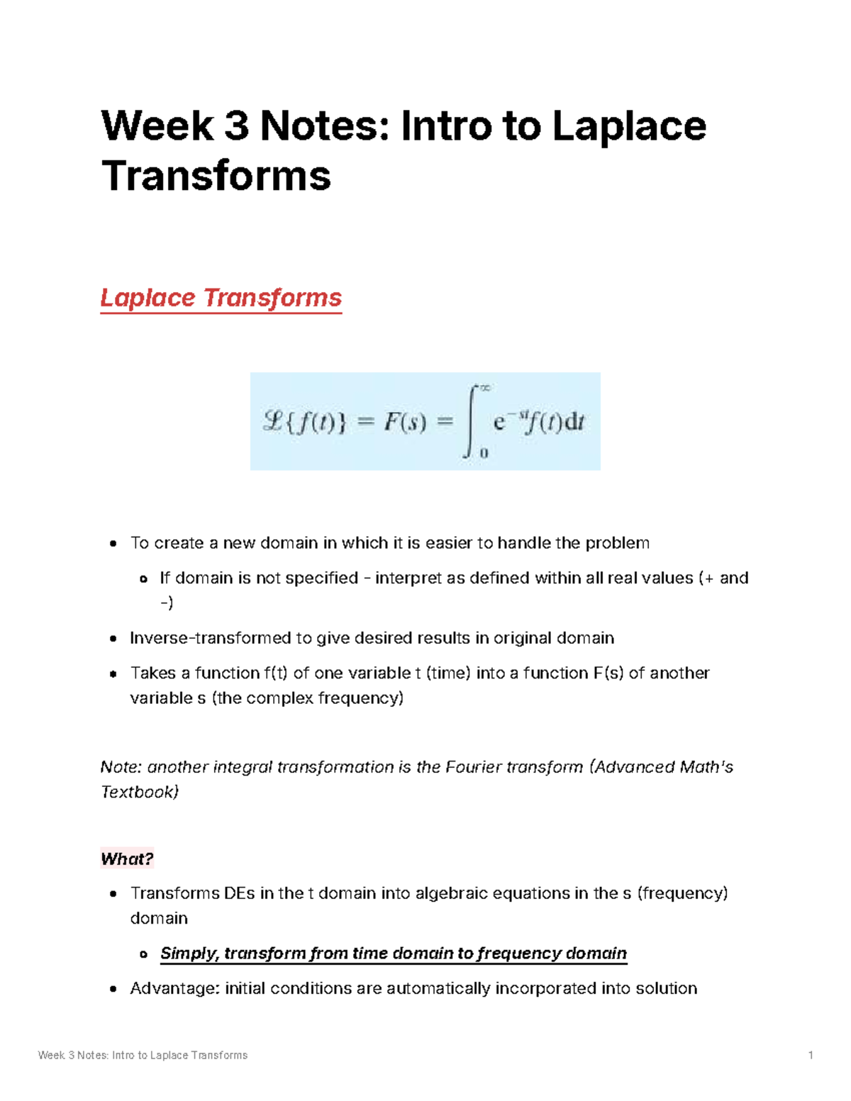 Week 3 Lecture Notes Introduction To Laplace Transforms Studocu