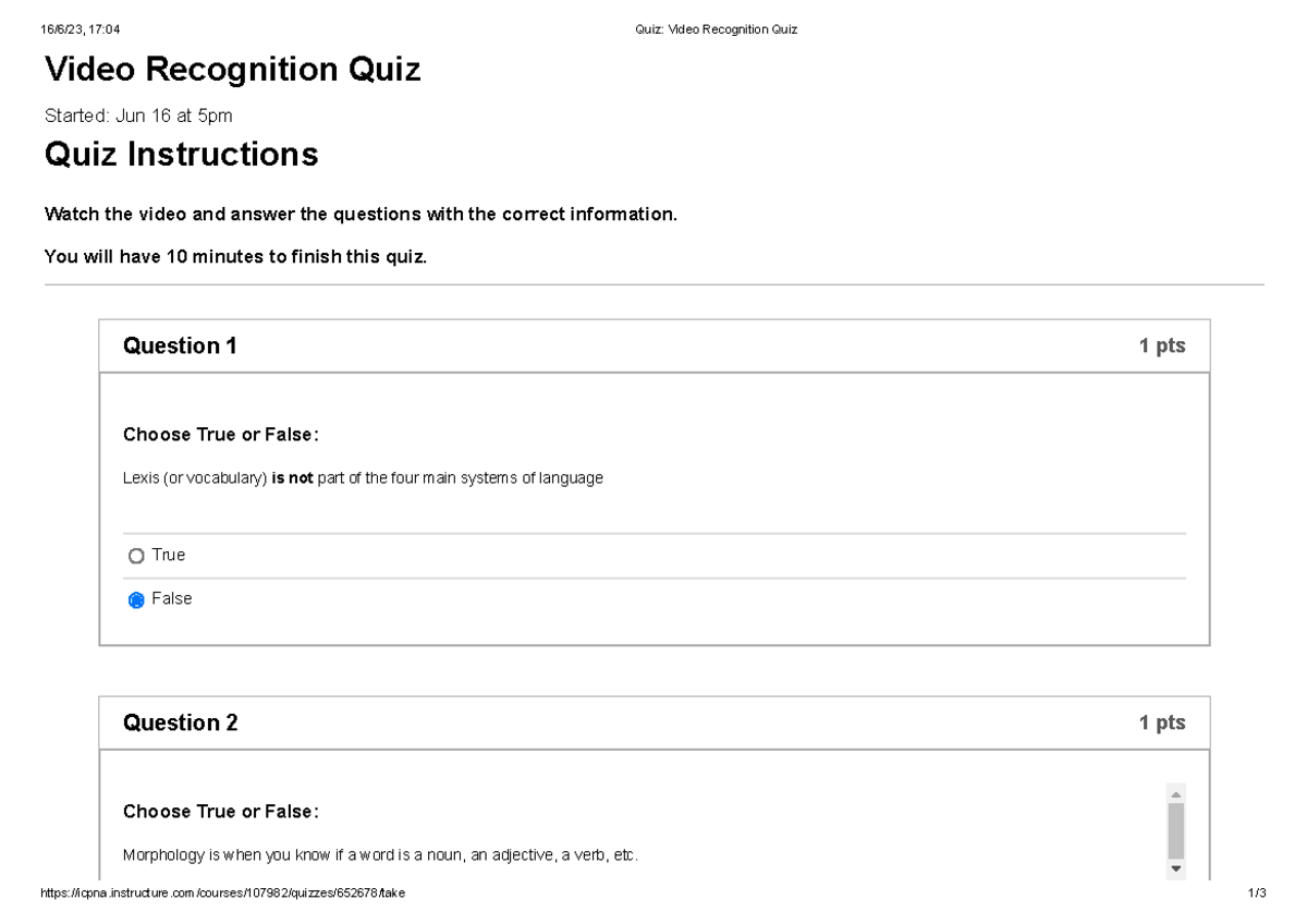 Video Recognition Quiz (MET 3) - Instructions and Questions - Studocu