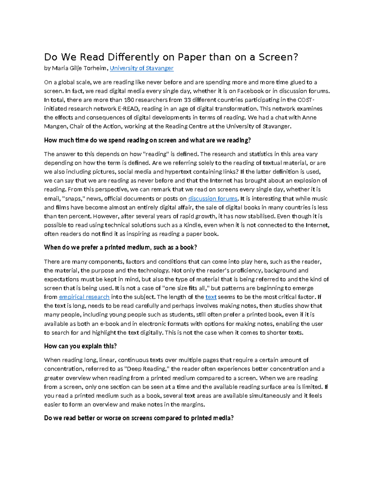 Investigating Reading Preferences: Screens vs. Paper Media (ENG 101 ...