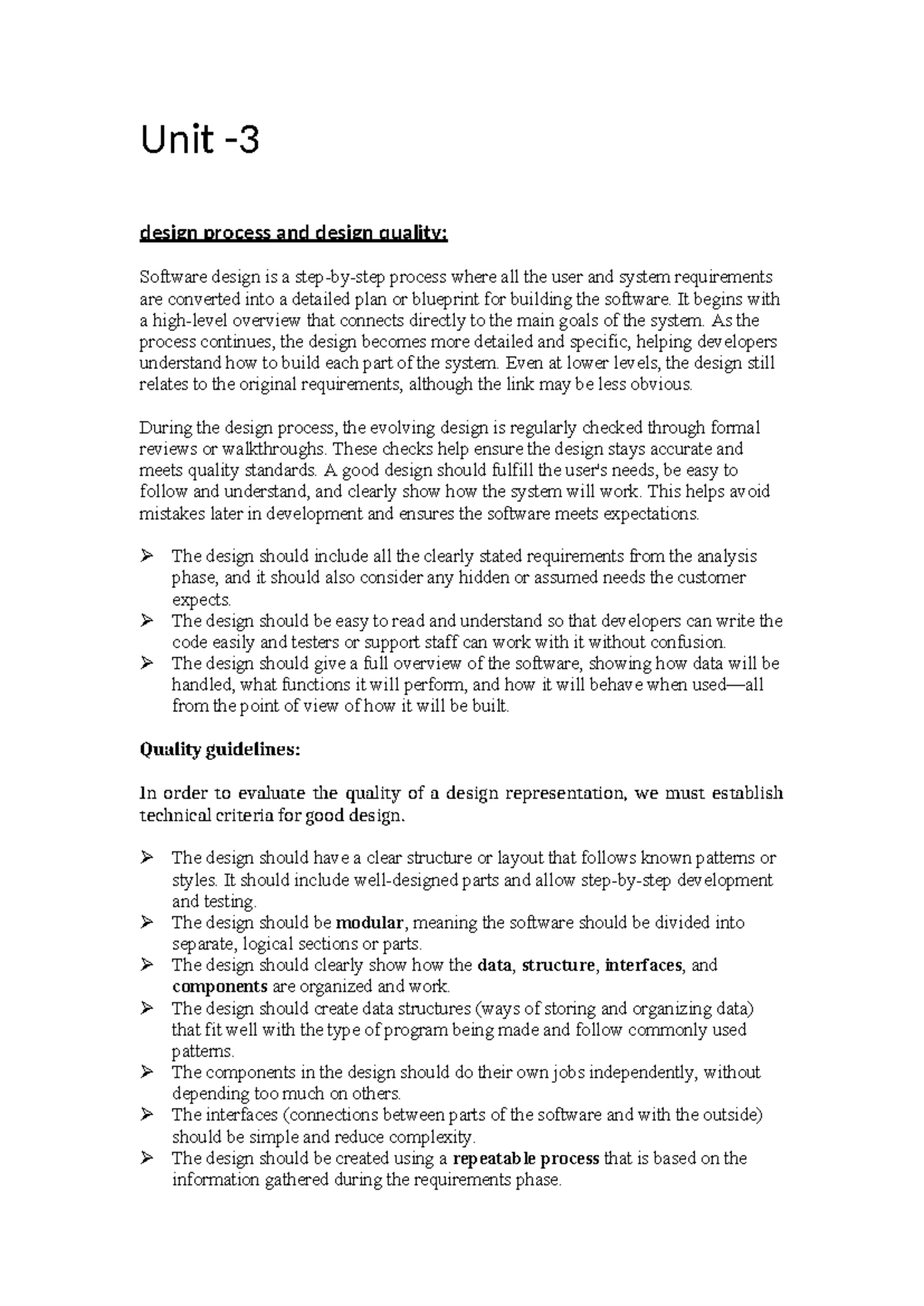 SE 3rd Unit: Software Design Process and Quality Guidelines - Studocu