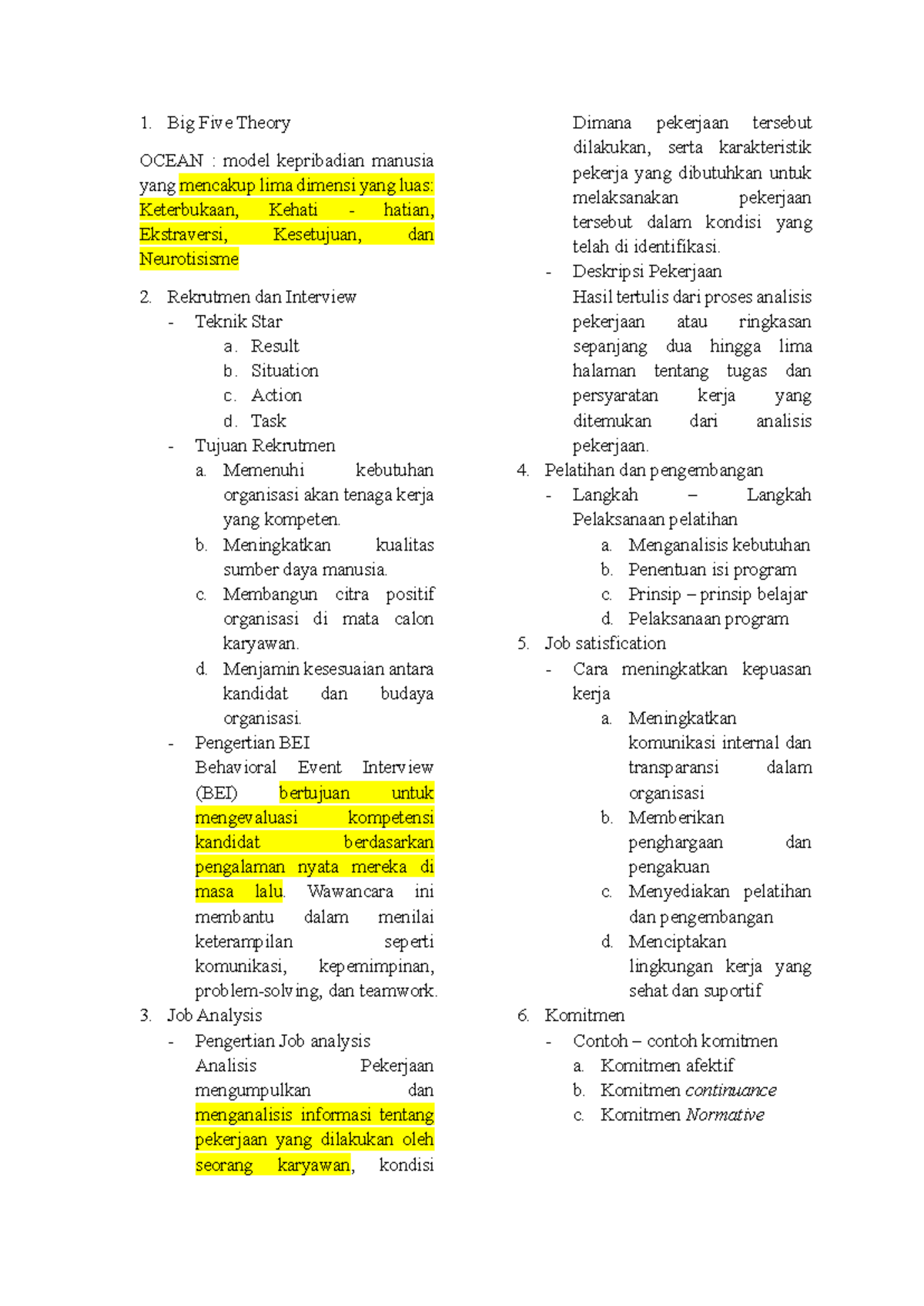 Rangkuman UTS PIO: Teori Big Five, Rekrutmen, dan Analisis Pekerjaan ...