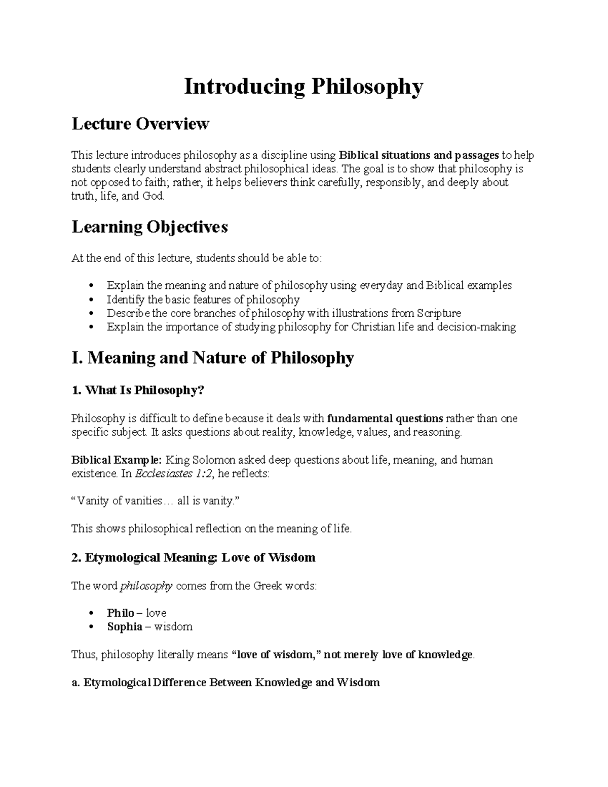PHI101: Intro to Philosophy Lecture Overview and Key Concepts - Studocu