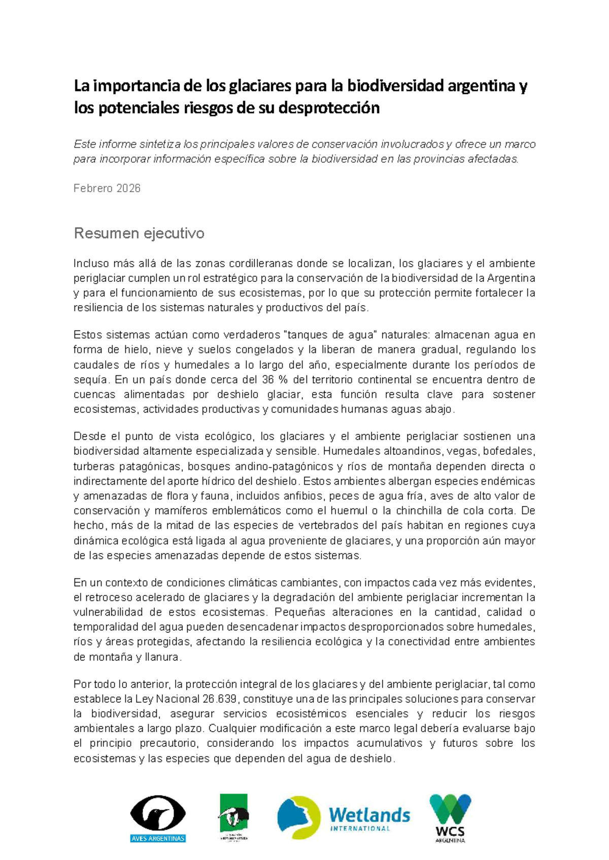 Informe sobre la Ley de Glaciares y su Impacto en la Biodiversidad en ...