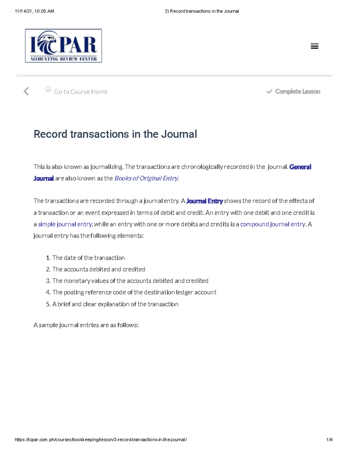 Journal Transactions: Recording Techniques and Elements Explained - Studocu