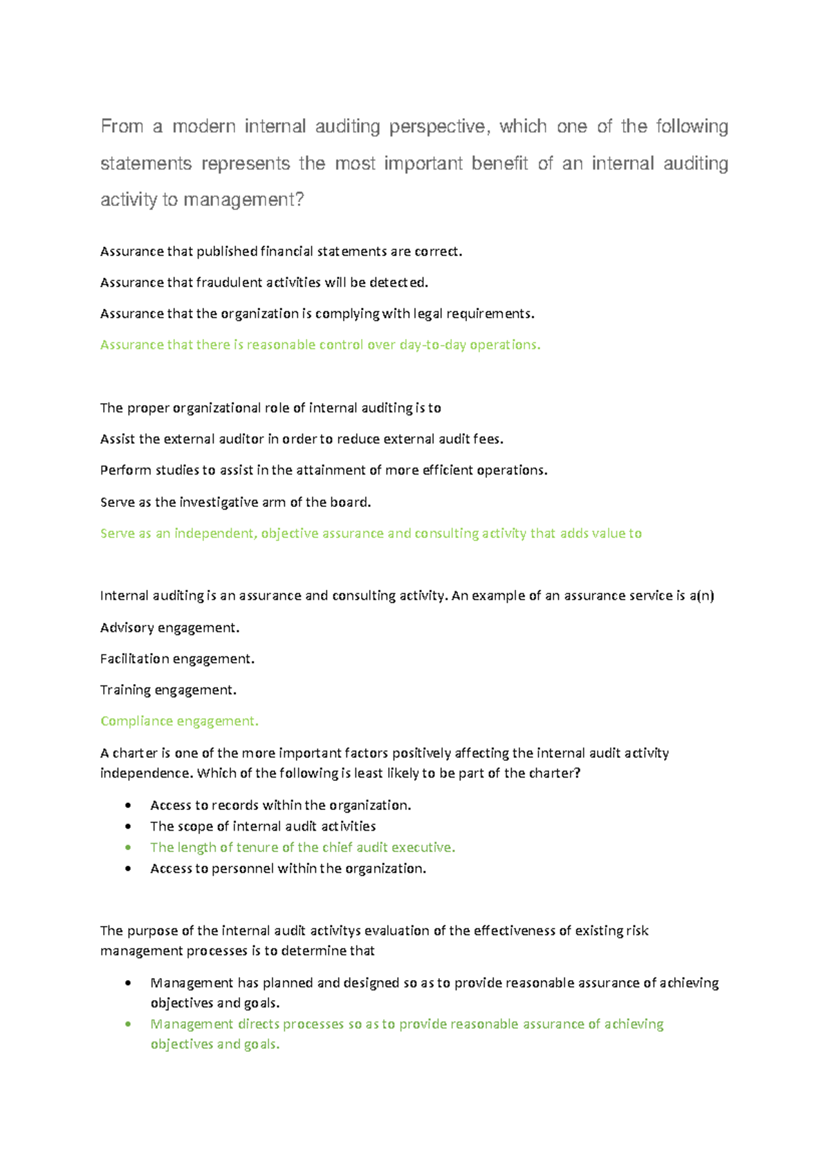 2019 Exam Answers - 2019 Internal Audit Principles and Practices Review ...