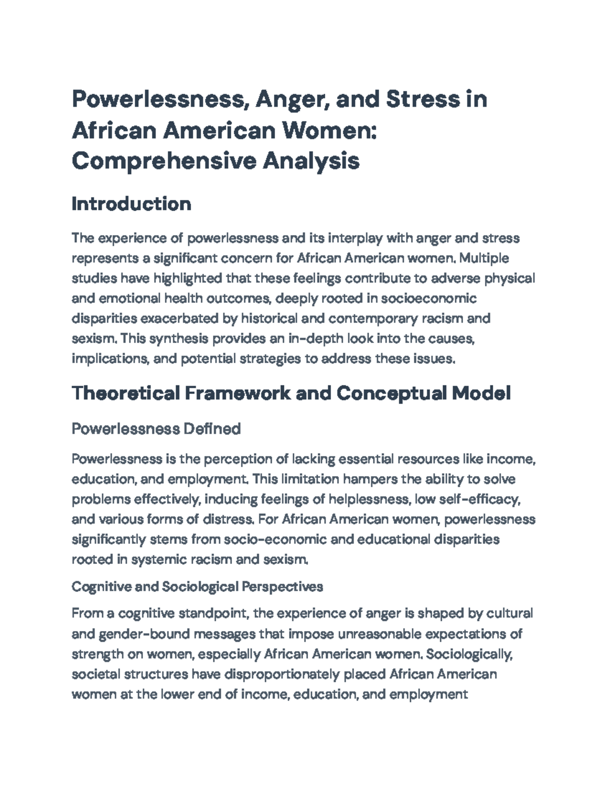Powerlessness, Anger, and Stress Among African American Women: A Study ...