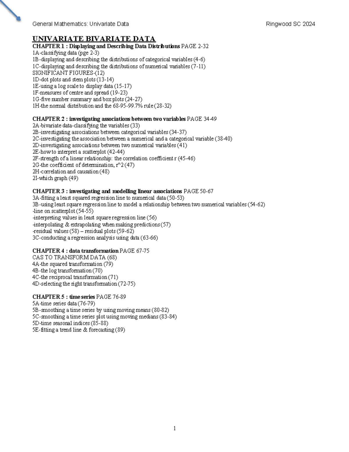 SAC 1 Maths UNIT 3 Univariate & Bivariate Data Overview - Studocu