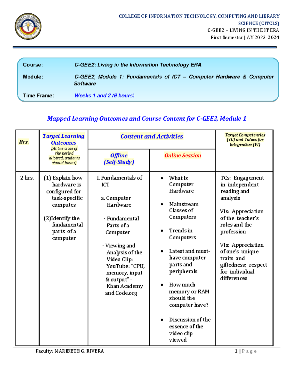 GEE2 - Module 1 - Notes BSA - SCIENCE (CITCLS) C-GEE2 – LIVING IN THE ...