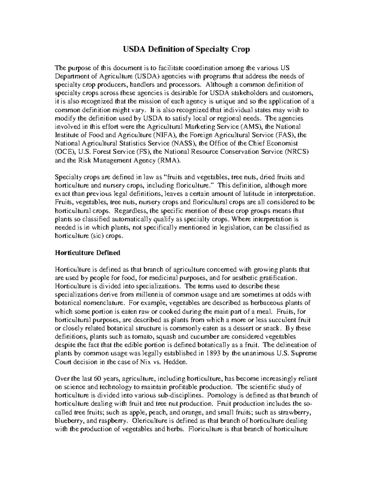 Definition of specialty crops - USDA Definition of Specialty Crop The ...