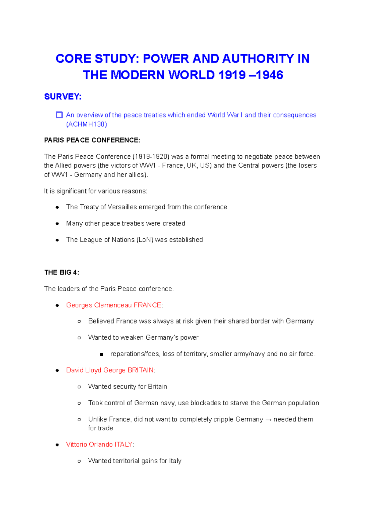 CORE STUDY: Power and Authority in the Modern World (ACHMH130, ACHMH138 ...