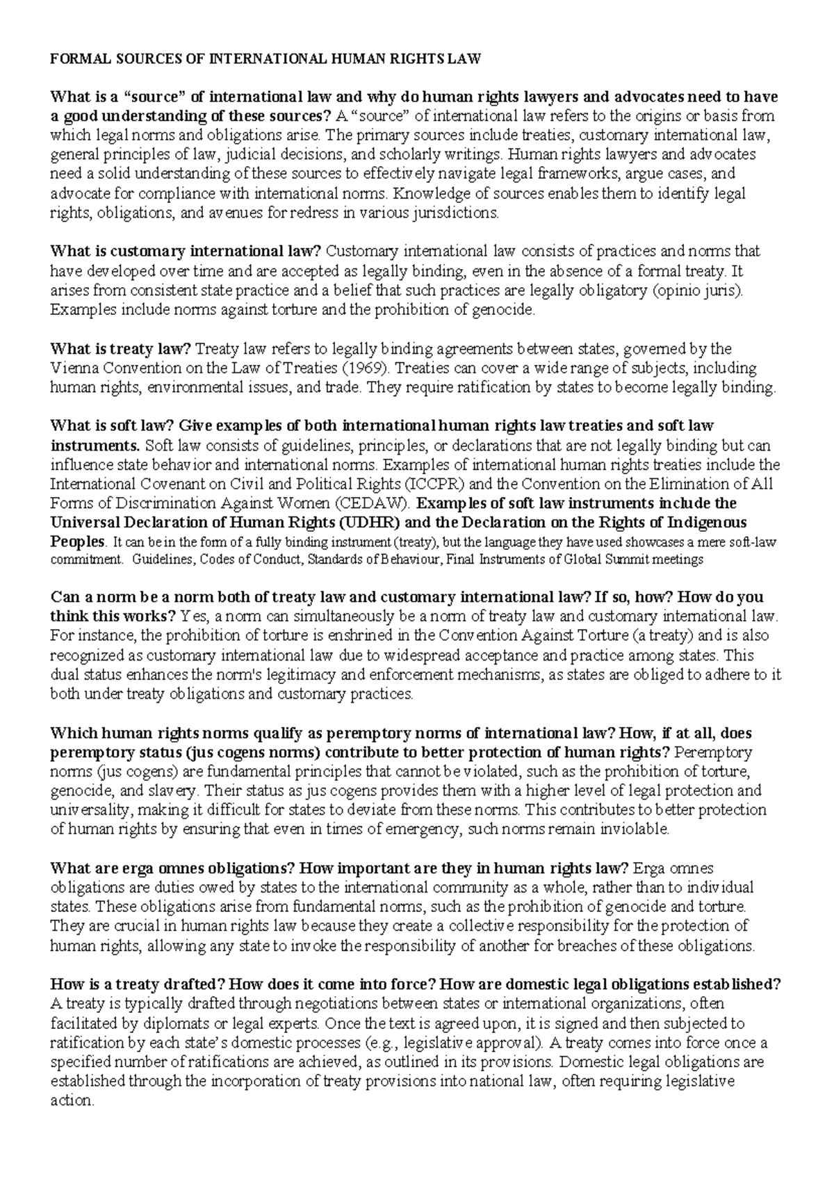 Human Rights Re-sit notes - FORMAL SOURCES OF INTERNATIONAL HUMAN ...