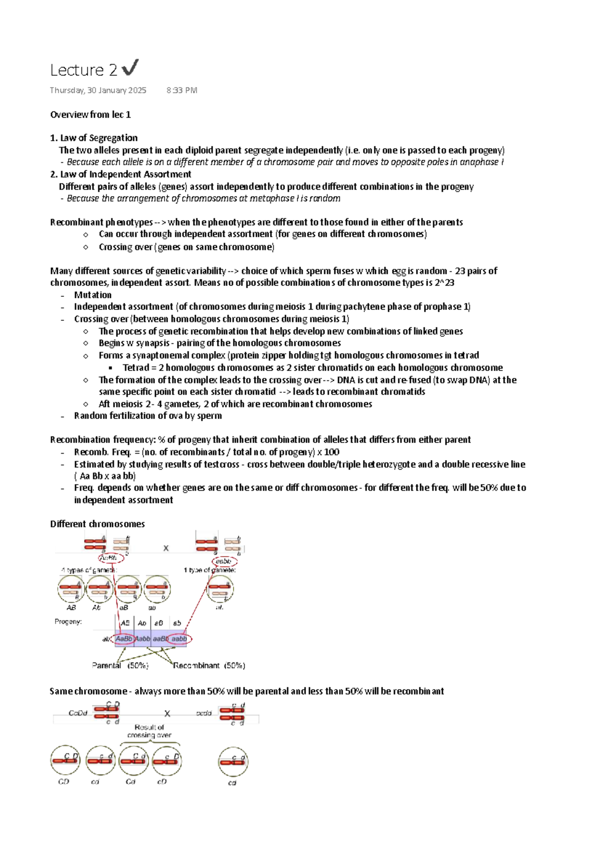Genetics Lecture Notes: Key Concepts and Mechanisms (Course Code: 113 ...