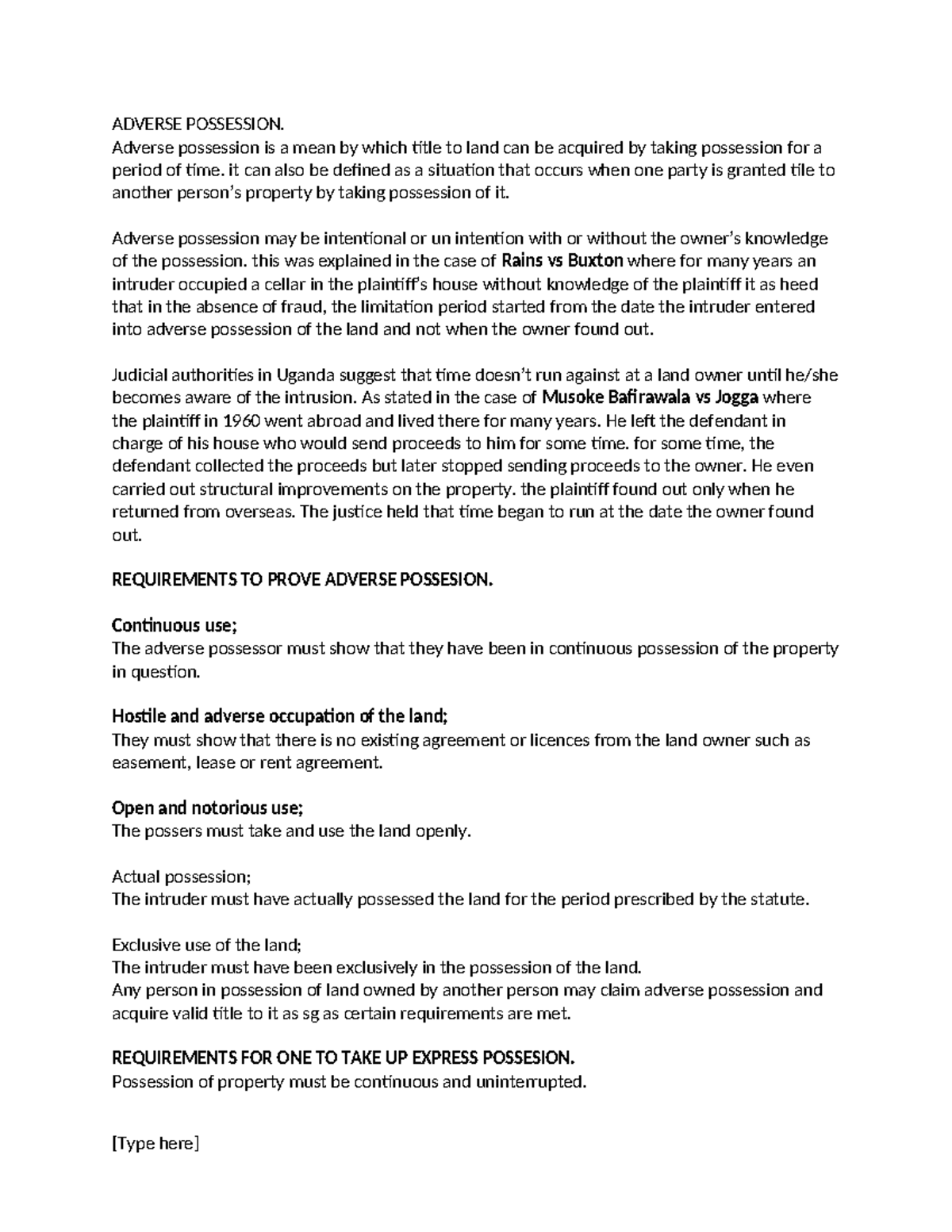 Adverse Possession in Land Law: Key Principles and Case Studies - Studocu