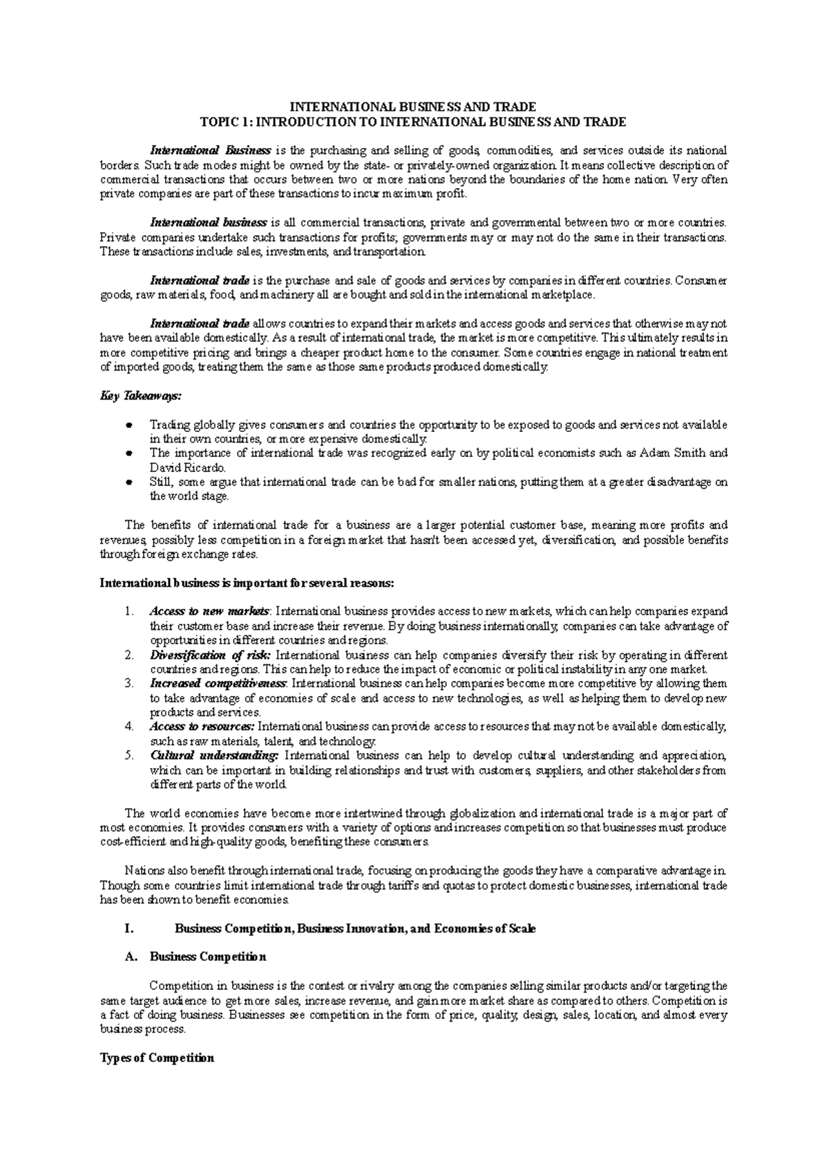 Module 1 IBT 1 - international business - INTERNATIONAL BUSINESS AND ...