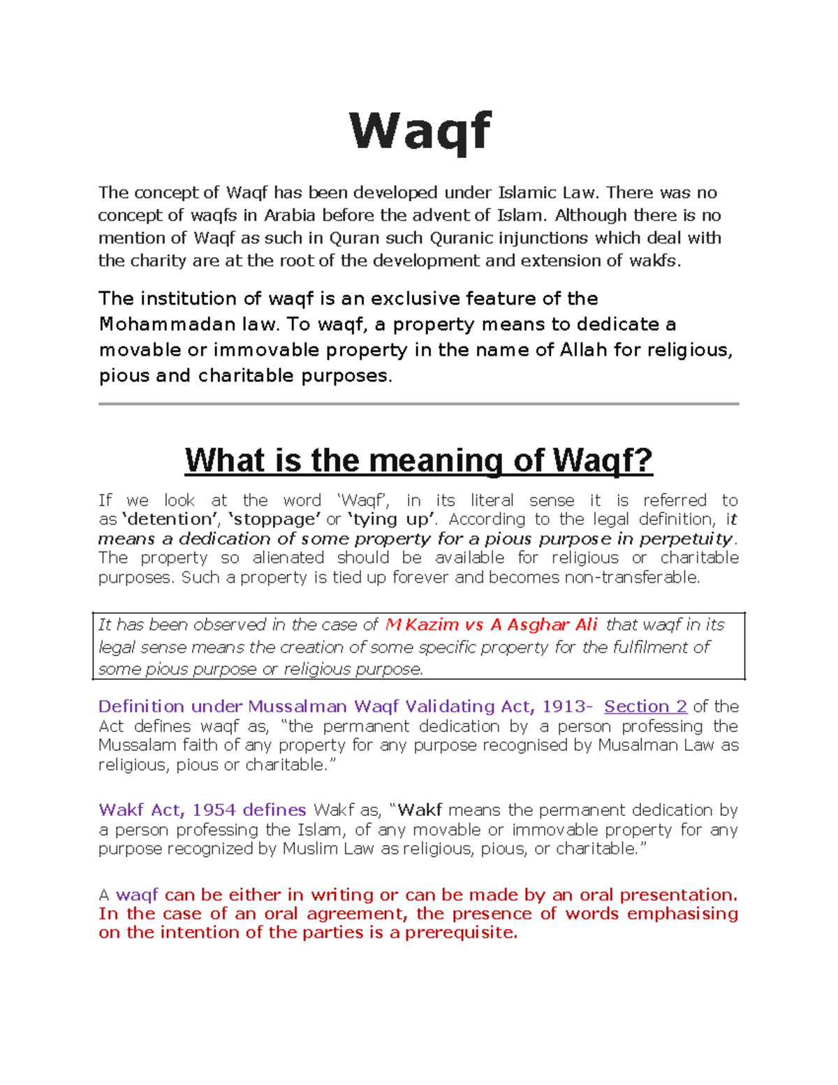 Waqf: Understanding the Concept and Legal Framework - DDCC - Studocu