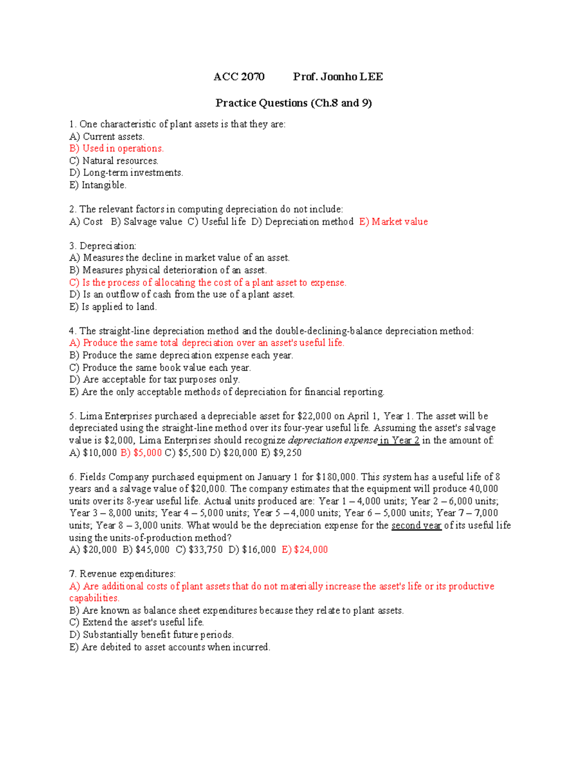 ACC 2070 Practice Questions for Chapters 8 and 9 - Studocu