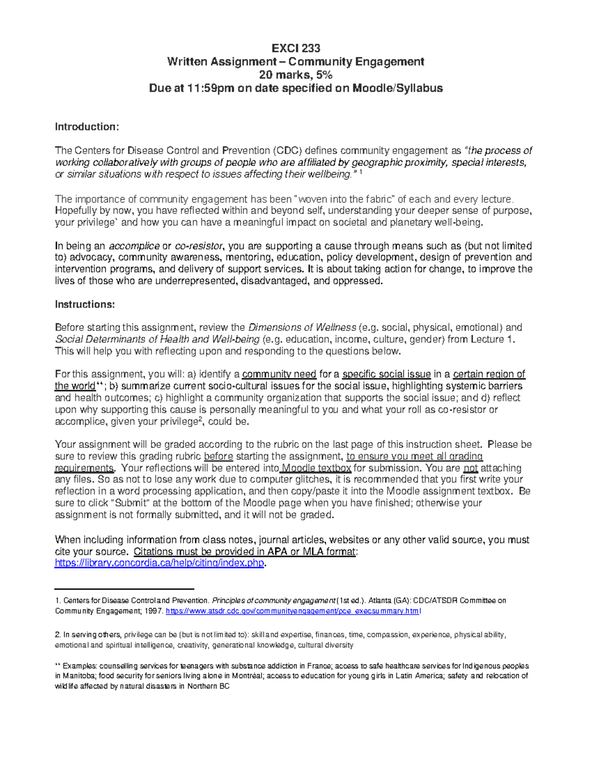 Community Engagement Assignment - Instructions Grading Rubric - EXCI ...