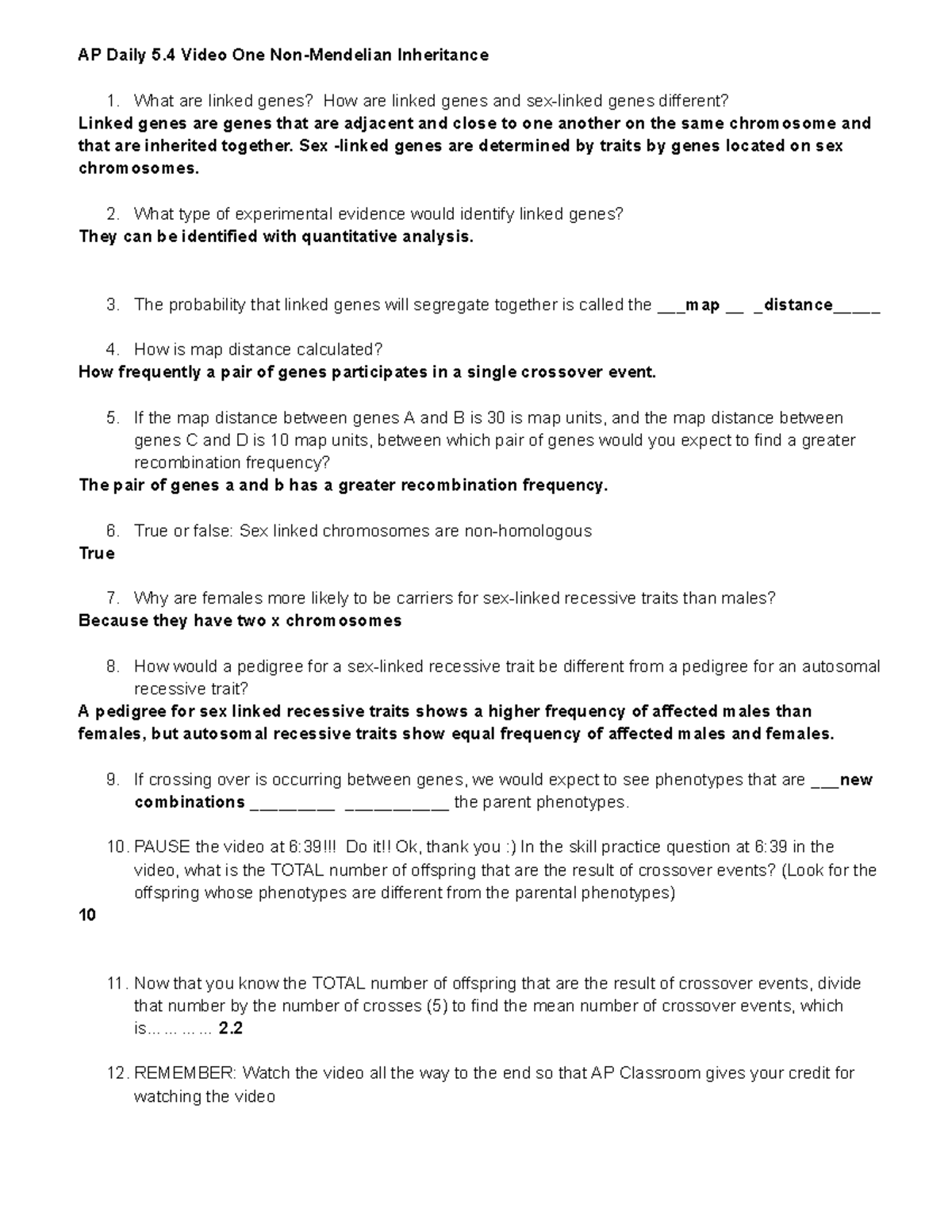 AP Bio P5 Daily 5.4 Video 1: Understanding Linked Genes & Inheritance ...