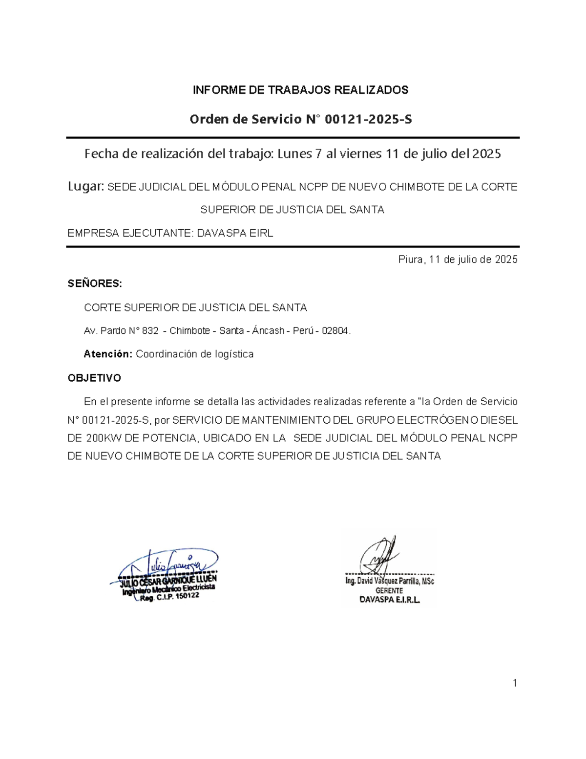Informe de Mantenimiento del Grupo Electrógeno - Santa - Document Preview