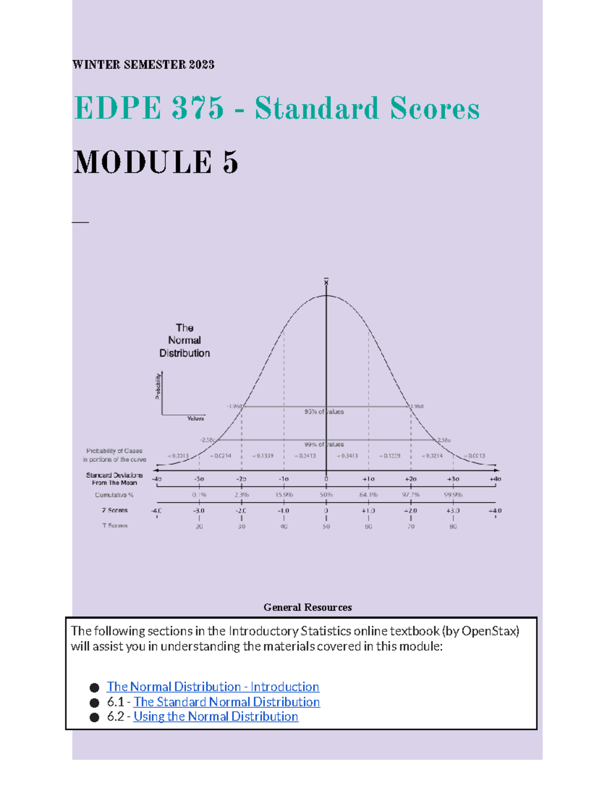 EDPE 375 Module 5 -Standard Scores - WINTER SEMESTER 2023 EDPE 375 ...