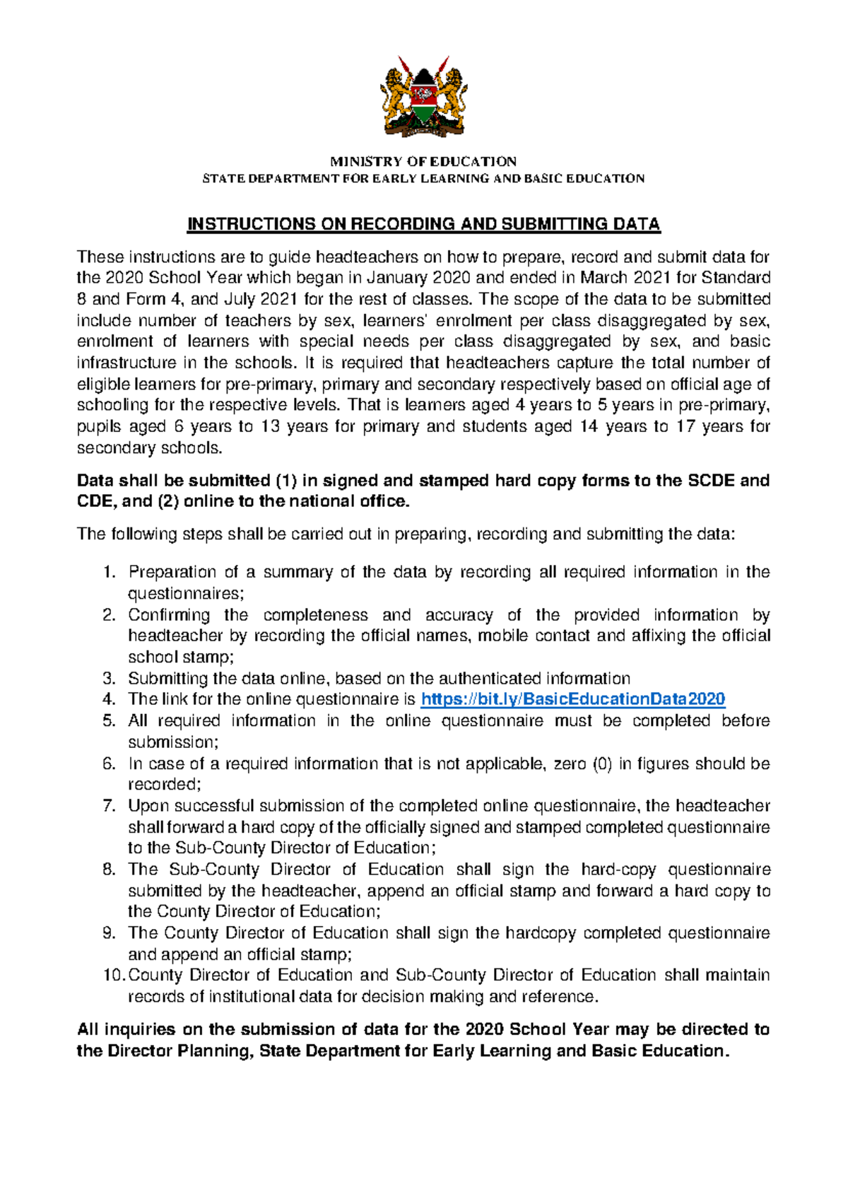 Data Collection Instructions for Pre-Primary Schools (2020) - Studocu