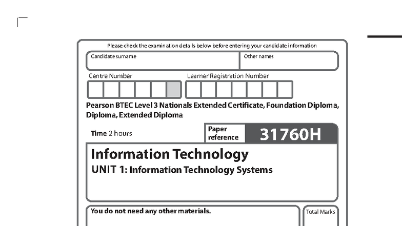 Unit 1: Information Technology Systems Exam Paper - Jan 2022 (31760H ...