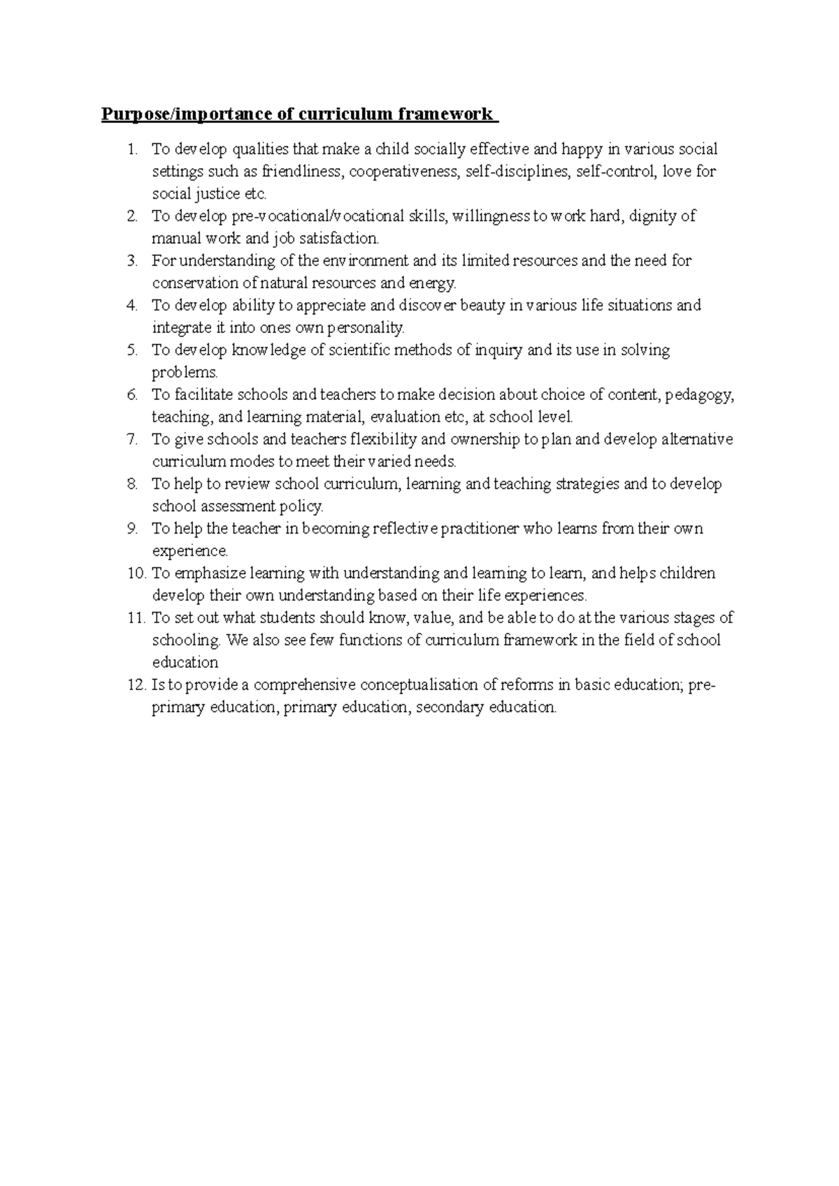 Purpose and Importance of Curriculum Framework (EDU 101) - Studocu