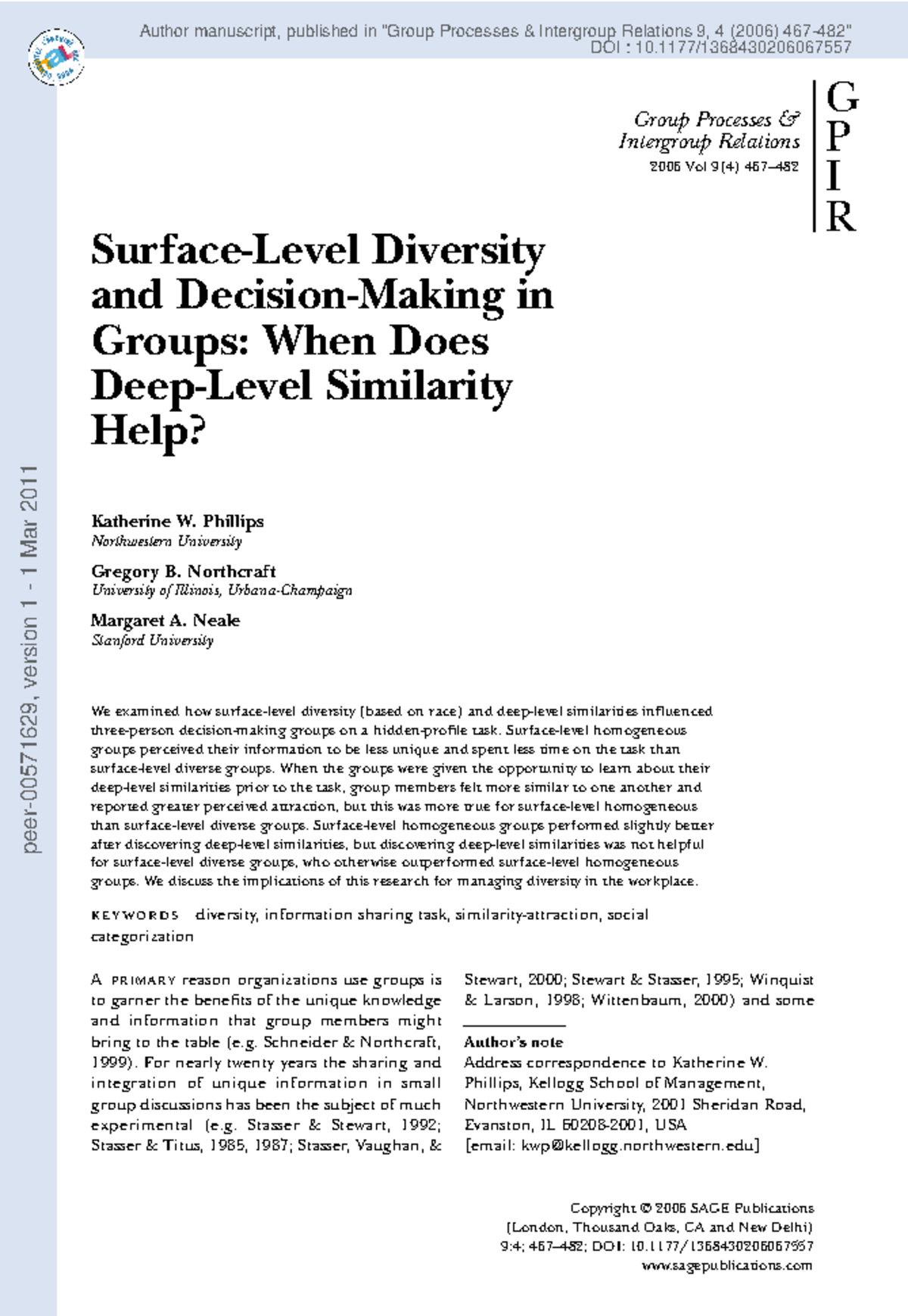 Surface-Level Diversity and Decision-Making in Groups: Insights from ...