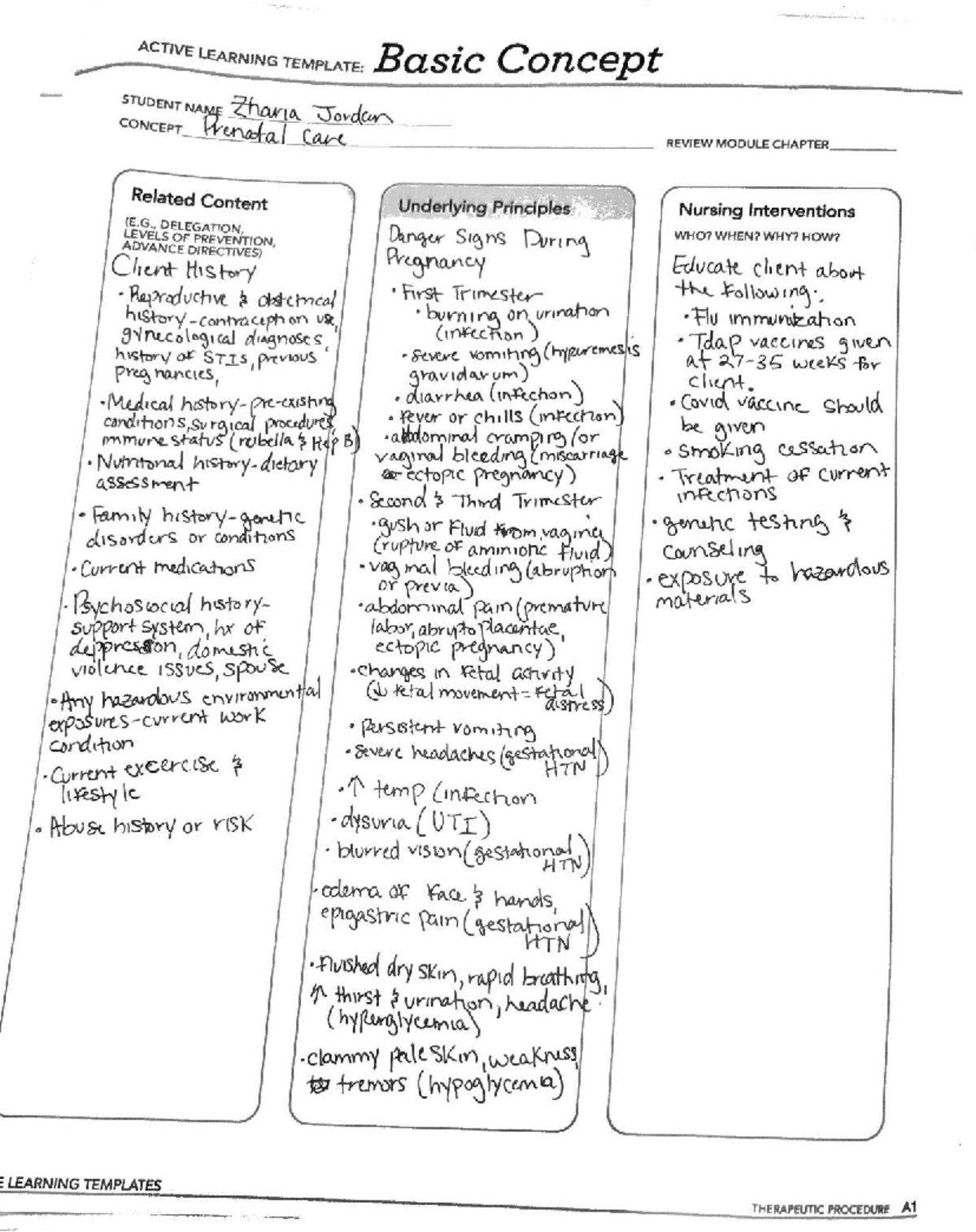 Prenatal Care Basic Concepts: Active Learning Template (ALT) - Studocu