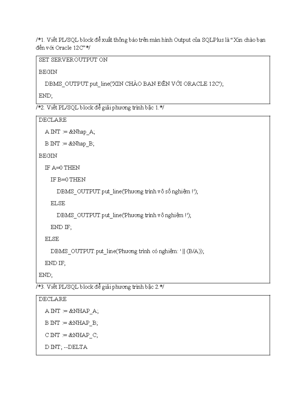 Lab - av2: Viết Block SQL để Giải Phương Trình và Thực Hiện Các Tính ...
