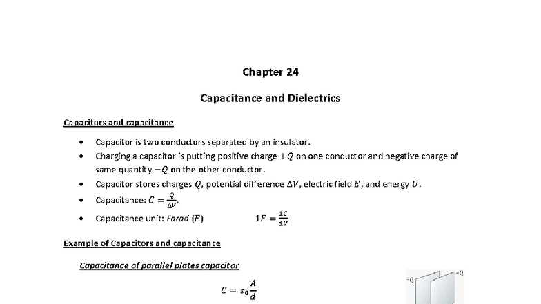 Chapter 24 29 Summary Capacitance Dielectrics And Circuits Studocu