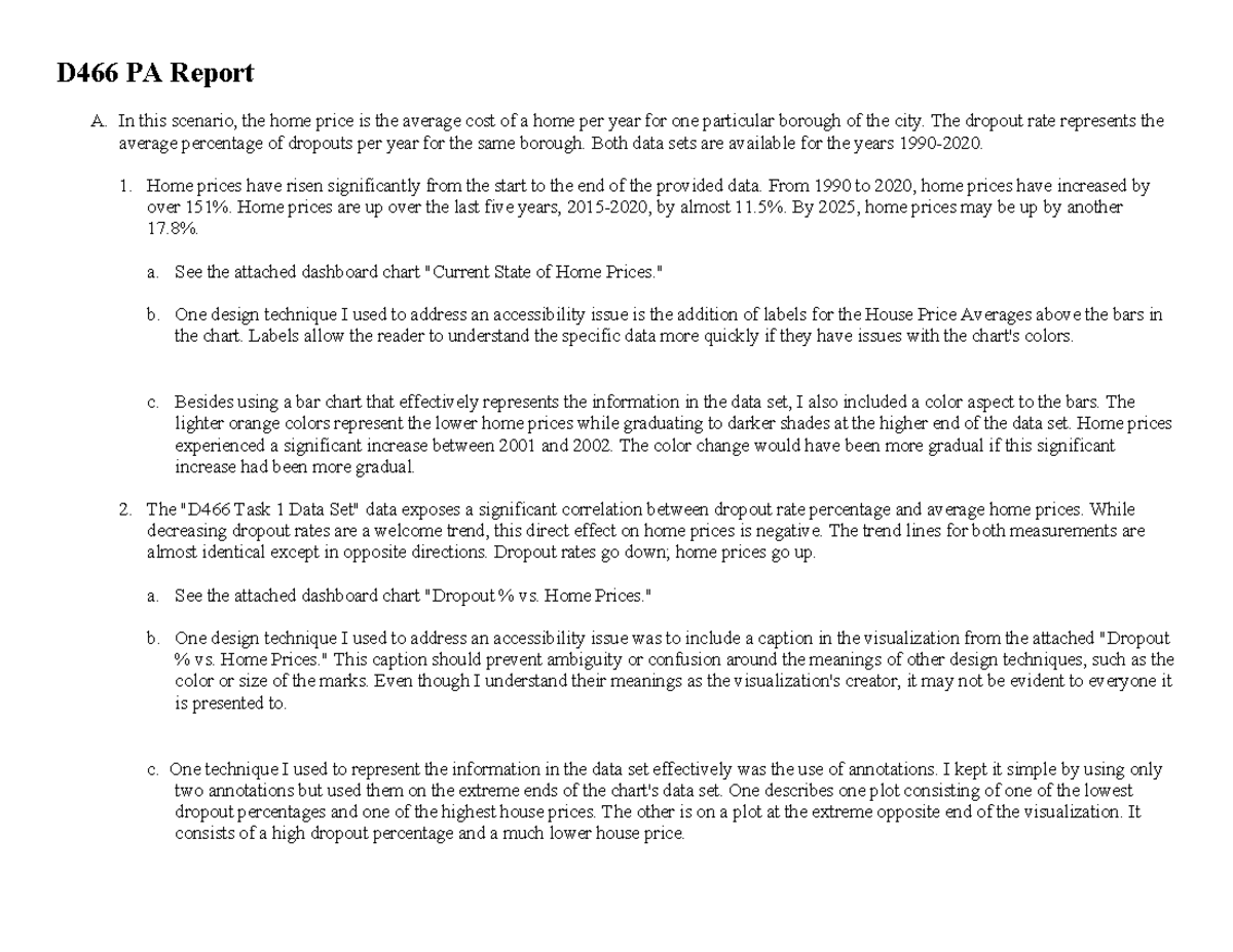D466 PA Report: Home Prices & Dropout Rates Analysis (1990-2020) - Studocu