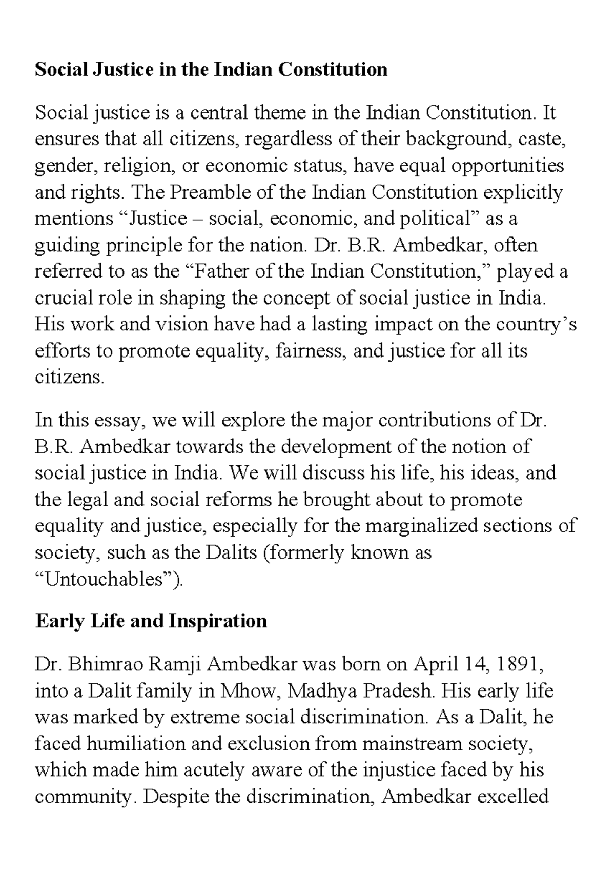 Social Justice and Dr. B.R. Ambedkar's Role in the Indian Constitution ...