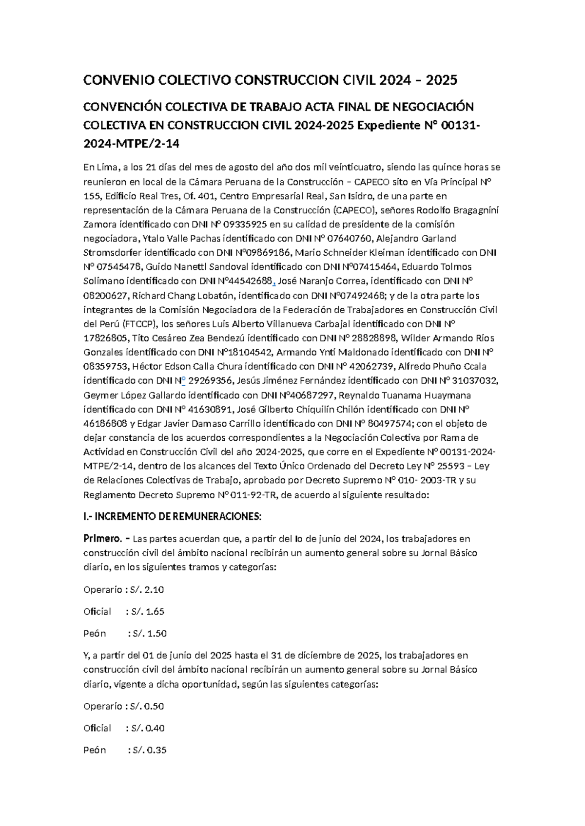 Acta Final de Negociación Colectiva 2024-2025 en Construcción Civil ...