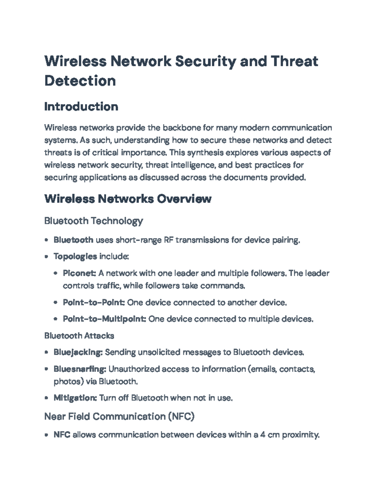 Wireless Network Security and Threat Detection Synthesis Report ...