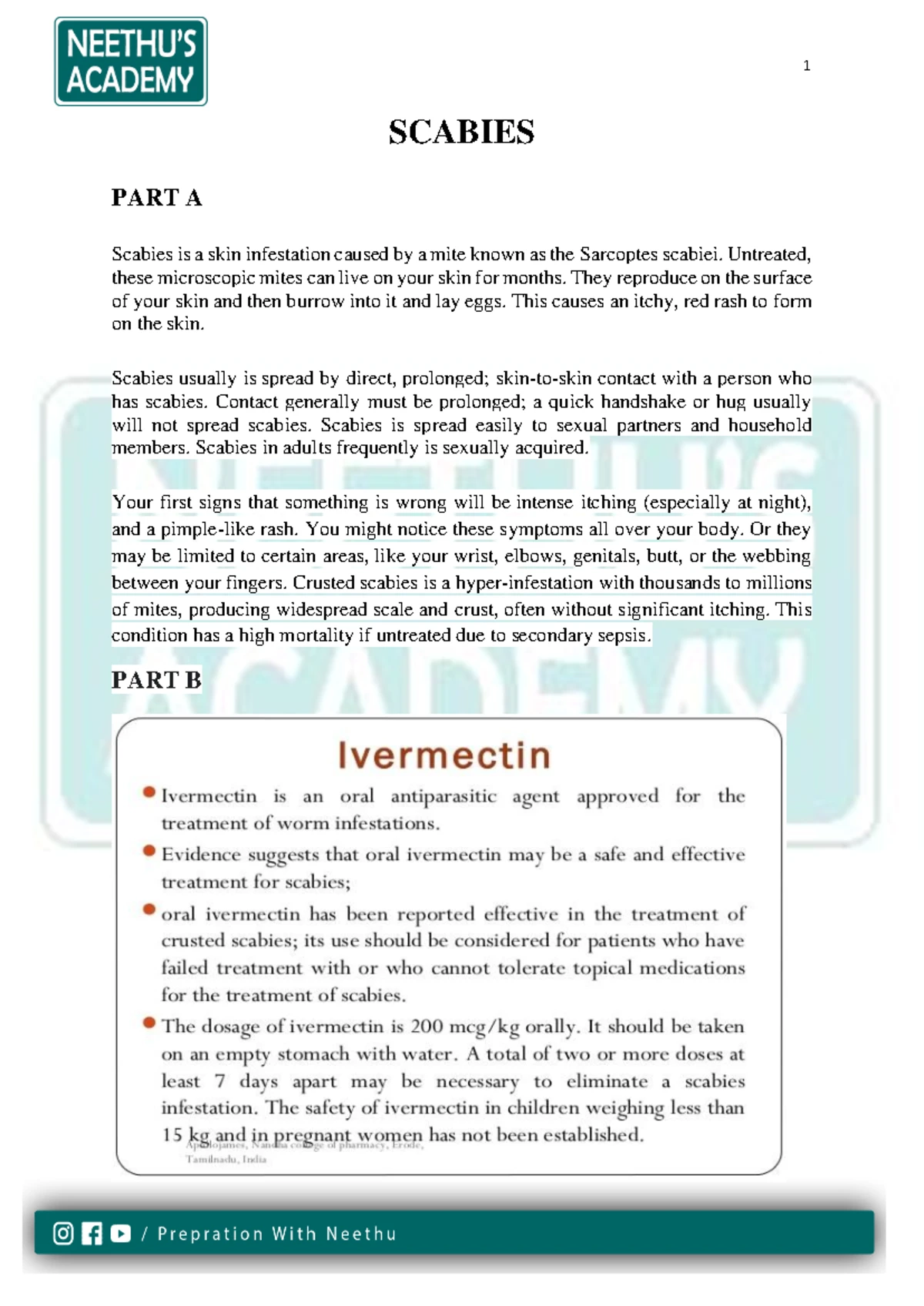 Scabies OET Reading material part-A