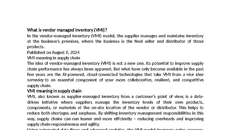 Understanding Vendor Managed Inventory (VMI) in Supply Chain Management ...