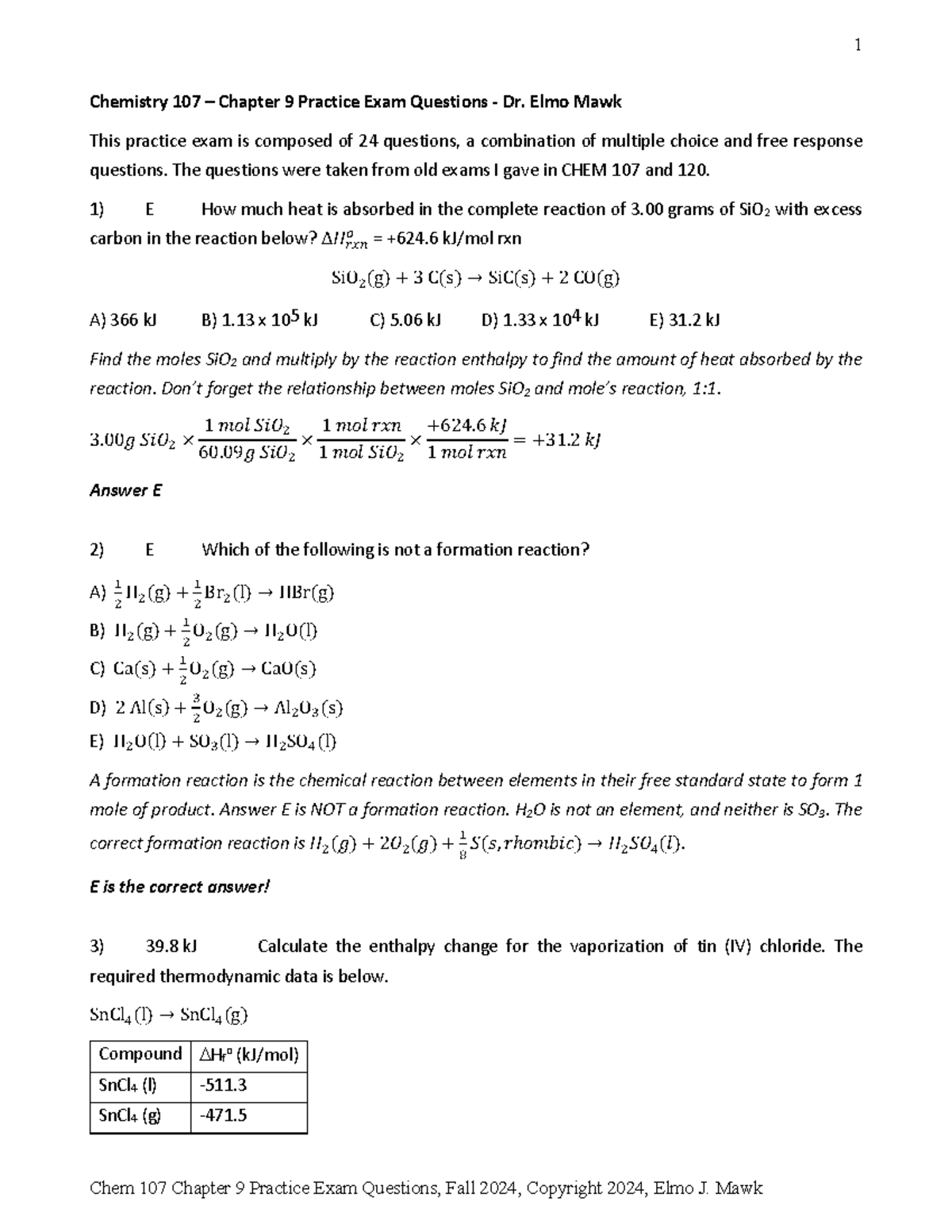 Chemistry 107 Chapter 9 Practice Exam Questions & Solutions - Studocu